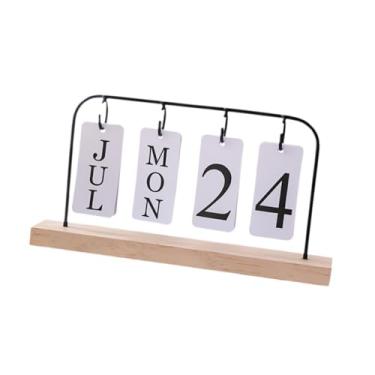 Imagem de harayaa Calendário de mesa de metal reutilizável de madeira flip para escritório, sala de estar, presente para professores e familiares, Preto