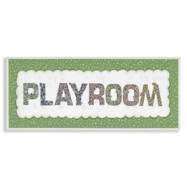 Imagem de Stupell Industries Arte giclée emoldurada branca para sala de jogos com borda verde, design de Jennifer Stith, 33 x 30