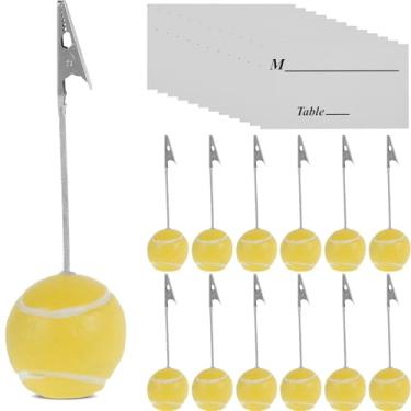 Imagem de FALESOUL 12 peças de base de bola de resina, clipe de memorando, suporte de mesa, número de cartão, suporte de foto com clipe jacaré, para decoração de eventos de festa de casamento (tênis)