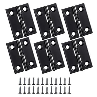 Imagem de 6 peças de dobradiças de porta pretas, mini dobradiças pequenas de aço inoxidável com 24 parafusos, dobradiça de armário de 4,4 x 3,1 cm para porta de armário, caixas de joias de madeira, móveis e
