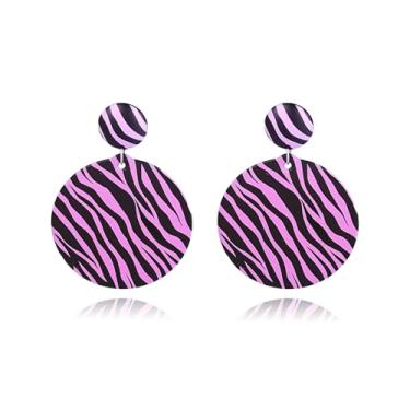 Imagem de Brincos femininos de zebra com estampa de zebra colorida de disco redondo, chiques e exagerados, acessórios de bijuteria para mulheres, Large, Plástico, Sem pedra preciosa