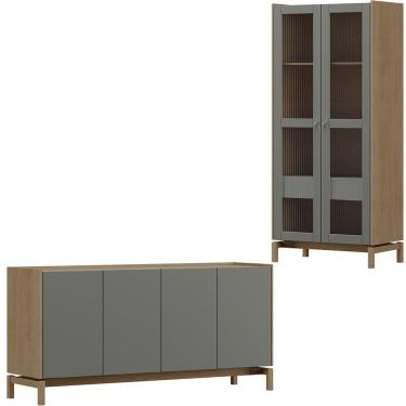 Imagem de Cristaleira 2P 1G Vidro Balcao Buffet 4P Oak Ferrolack Milani Store