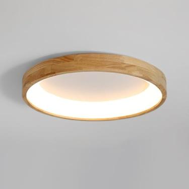 Imagem de Luminária de teto LED redonda de madeira embutida, lustre nórdico, lustre de madeira moderno, luminária de teto para quarto, sala de estar, cozinha, entrada, 3000K