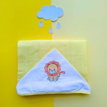 Imagem de Toalha de Banho Bebê com Capuz Bordado Fralda Soft 100% Algodão Praia Piscina (Elefante)
