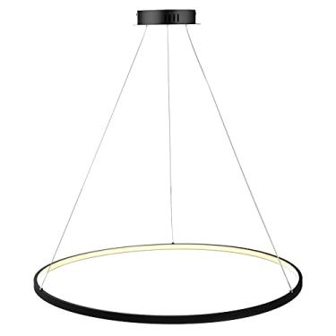 Imagem de Luminária pendente LED circular em anel, lustre moderno de acrílico e metal com altura ajustável para sala de estar, quarto, mesa de jantar, preto + branco quente - 100 cm, 63 W
