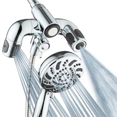 Imagem de Aquadance Cabeça de chuveiro de alta pressão 156 de 14 zonas e sistema combo portátil de 3 vias - ancoragem magnética, jatos elétricos 314, braços ajustáveis duplos, mangueira de metal de 1,8 m