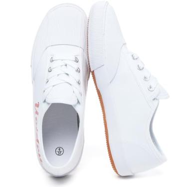 Imagem de Uoidru Tênis feminino clássico branco de lona retrô com cadarço tênis de cano baixo casual para caminhada antiderrapante, Branco, vermelho, 41