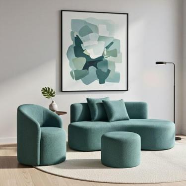 Imagem de Conjunto 01 Poltrona + Sofá e 1 Puff Curvo Orgânico Nature Gaia Boucle