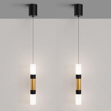 Imagem de KSSTEVNBD Iluminação pendente de ilha de cozinha, pacote com 2 luminárias LED de ouro preto, conjunto de luzes pendentes de cozinha de tubo longo para bar, sala de jantar, quarto, hall de entrada