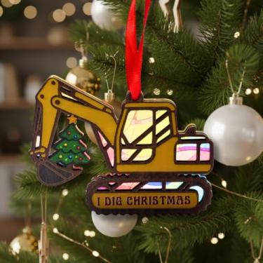 Imagem de Ornamento de escavadeira 2025, enfeite de Natal de construção para crianças e adultos, ornamento de escavadeira, decoração de equipamento pesado, lembrança de madeira e acrílico de 2 camadas, presente