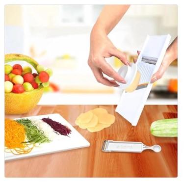 Imagem de Kit Descascador e Boleador de Vegetais + Fatiador + Ralador + Protetor Prático Bonito Portátil Durável Facilmente Lavável Fatia Queijo Frutas Batata Pepino - Marca MBB Shop