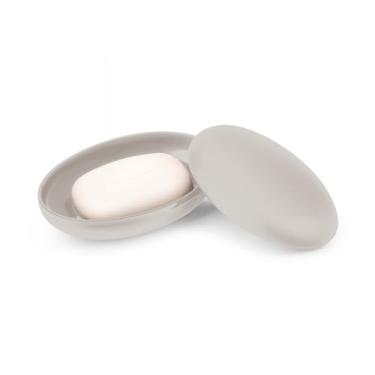 Imagem de Saboneteira Oval com Tampa Plástica Portátil para Viagem Banheiro Pia Resistente e Compacta(Bege)