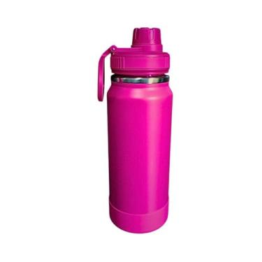 Imagem de Garrafa Térmica Esportiva de Aço Inox Parede Dupla Isolada a Vácuo 600ml com Alça Antivazamento para Academia Fitness Corrida Escritório (Pink)