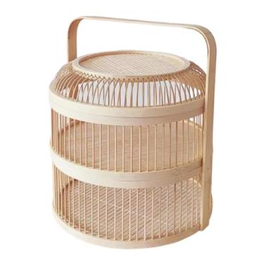 Imagem de Kuntesetty Cesta de bambu trançado, cesta oca de armazenamento de frutas e vegetais de camada dupla