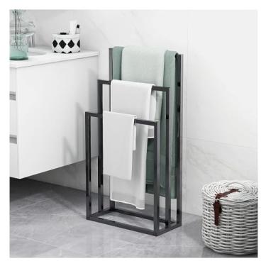 Imagem de Suporte de toalheiro, para armazenamento de banheiro - Prateleira independente de toalheiro - Suporte de toalha de aço inoxidável de cor preta moderna (Siyah 3 níveis)