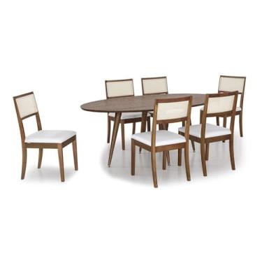 Imagem de Mesa de Jantar 6 Cadeiras Herval Coimbra, Off White/amêndoa, 190x110 cm