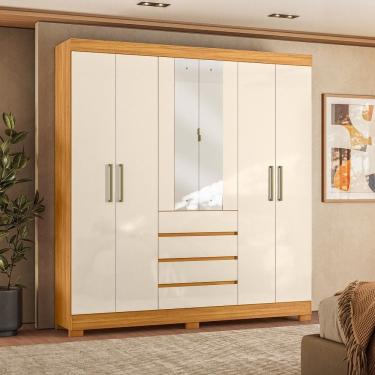 Imagem de Guarda Roupa Casal com Espelho 6 Portas 4 Gavetas e Pes em MDF Opera Demobile