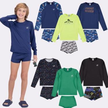 Imagem de Kit Sortido 6 Peças de Roupas Infantis Menino Moda Praia- 3 Camisas + 