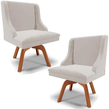 Imagem de Kit 2 Cadeiras Decorativas Sala de Jantar Base Giratória de Madeira Firenze Veludo Cinza/Natural G19 - Gran Belo