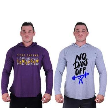 Imagem de Kit 2 Camisetas Manga Longa com Touca Longline Estampada Treino Academia Lazer Casual-Masculino