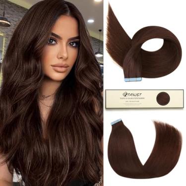 Imagem de TANJET Extensões de fita adesiva - Cabelo humano macio sedoso sem costura marrom escuro - 5 45 cm 20 peças 50 g/pacote