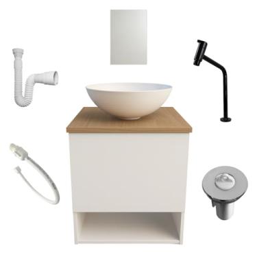 Imagem de Gabinete Armario Banheiro Aereo Cuba Espelho Torneira Preta 100% MDP Acessorios Completo