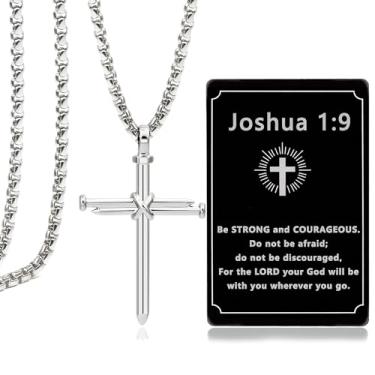 Imagem de CXLDTE Colar de cruz para homens, meninos, confirmação de batismo, formatura cristã, Páscoa, Dia dos Namorados, presentes de Natal, corrente com pingente de cruz, joia religiosa, 18 inches, Aço