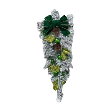 Imagem de Sclmgo Guirlanda de Natal Artificial em Flocos de PP, Guirlanda Realista em Forma de Gota, Enfeite Festivo Pendurado com Laço E Bolas, Adequada para Porta Da, Verde