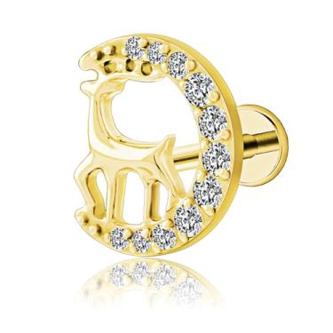 Imagem de FLORA PIERCING LABRET TITÂNIO ALCE COM ZIRCÔNIA CRAVEJADA PIERCING ORELHA TRAGUS HELIX CONCH MODA FEMININA 1.2X8 (DOURADO)