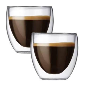 Imagem de Jogo 6 Copos Vidro Boro Duplo Café Chá Expresso Chá Capuccino 100ml Parede Dupla Conjunto Kit (2 Copos)