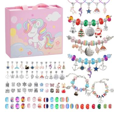 Imagem de Emibele Kit de fabricação de pulseiras com berloques para meninas, 87 peças, kit de fabricação de joias com tema natalino para crianças de 5 a 12 anos, brinquedos artesanais para adolescentes, meninas