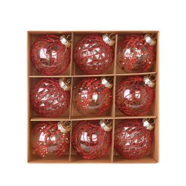 Imagem de Bolas de Natal, 9 peças, 8 cm, bolas de Natal, champanhe, pingente de decoração de árvore de presente para decoração de guirlanda de Natal (vermelho)