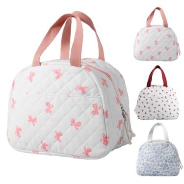 Imagem de Lancheira para mulheres e homens, linda lancheira de algodão com design de zíper duplo à prova de vazamento bolsas térmicas para trabalho, escritório, piquenique, escola, viagem, churrasco (rosa)