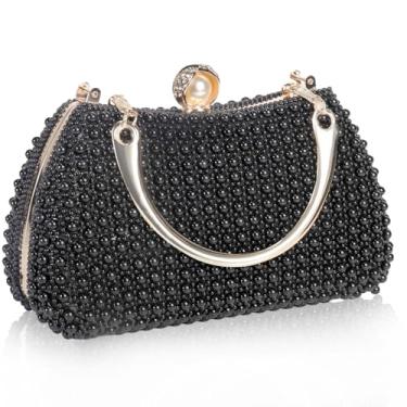 Imagem de JIAN YA NA Moda feminina dama de honra dama de honra menina noiva bolsa clutch noite para formatura, coquetel, casamento, noivado, Pérola preta