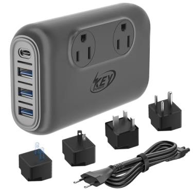 Imagem de Conversor de 220 V para 110 V, conversor de tensão descendente Key Power de 230 watts e conversor de energia, adaptador de energia de viagem internacional com porta USB C de 18 W.