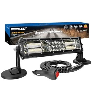 Imagem de WOWLED Barra de luz magnética 12 V, isqueiro portátil de 30,5 cm, holofote magnético para carro, ímãs fortes super brilhantes ajustáveis em 4 direções, barra de luz de trabalho de LED para trailer