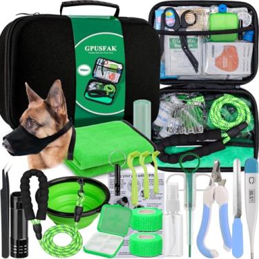 Imagem de GPUSFAK Kit de primeiros socorros para cães - Kit de emergência para animais de estimação para acampamento, caminhada, viagem, caça e esportes (verde)
