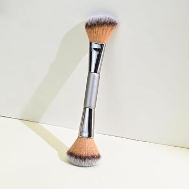 Imagem de Pincel de maquiagem de base de ponta dupla, pincel de contorno superior angular/redondo para mistura de beleza em pó líquido, corretivo creme cosméticos pincel de maquiagem blush (champanhe)