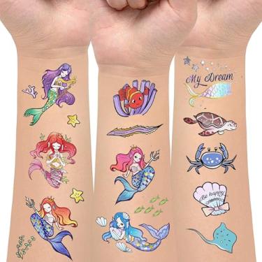 Imagem de 4 folhas de adesivos de festa submarina, adesivos com tema submarino que brilham no escuro e adesivos com glitter, perfeitos para celebrações temáticas do oceano