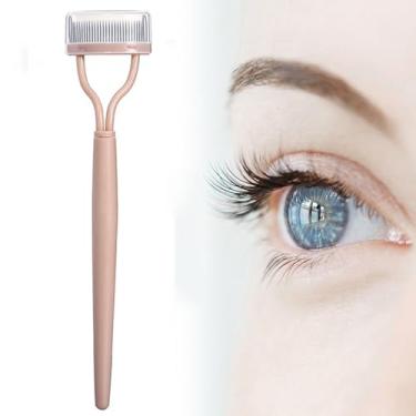 Imagem de Pente de cílios de aço com capa – Escova profissional de rímel de 13 cm, ferramenta de separação e desembaraçador de cílios reutilizável, acessórios de maquiagem rosa nude, 1 pacote