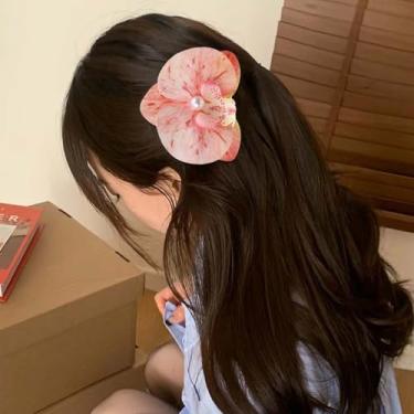 Imagem de Grampo de cabelo de flor boêmio tecido havaiano mariposa artificial orquídea flor grampo de cabelo grampo de cabelo prendedor de cabeça grampos de cabeça, rosa coral