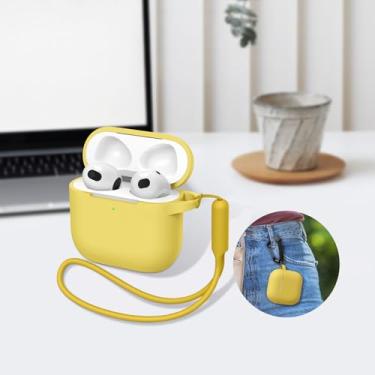 Imagem de Compatível com AirPods 4 geração [2024], fone de ouvido de silicone macio com chaveiro|alça de mão, capa protetora completa para fones de ouvido para AirPods 4ª geração - amarelo