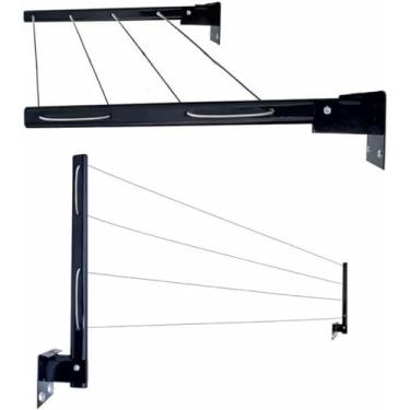 Imagem de Varal Parede, Varal Retrátil Dobrável de Parede com Cabo de Aço Encapado, Reforçado 50kg(PRETO,1)
