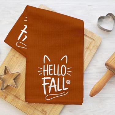 Imagem de Toalhas de cozinha de colheita de outono, toalha de mão macia absorvente, panos de prato waffle de gato para cozinha, banheiro, sala de estar, presentes de inauguração de casa para mulheres mãe tia