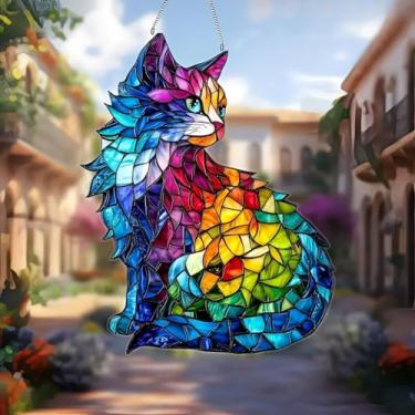 Imagem de 1 peça para pendurar apanhador de sol colorido de acrílico, decoração de janela de 18 cm com design de vitral impresso, arte de parede de criador de arco-íris, ideia de presente e ornamento de jardim
