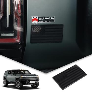 Imagem de Emblema de porta traseira compatível com Hummer EV SUV/Caminhão SUT Pickup 2024 2025 2026+, preto fosco bandeira americana traseira logotipo crachá traseiro estilo EUA emblema 3D decalque (preto