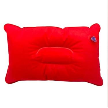 Imagem de Travesseiro Almofada Inflável de Veludo, Vermelho, Dobrável e Portátil para Viagem, Acampamento e Escritório, Design Leve com Superfície Antiderrapante