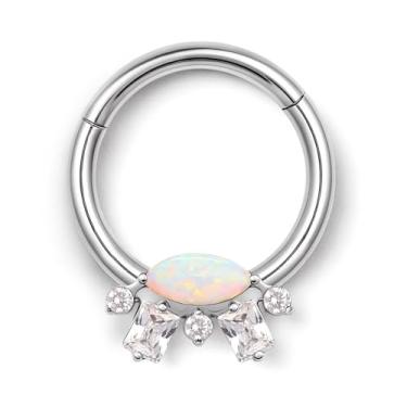 Imagem de BodyBonita Anéis de septo opala 16G CZ, joia de septo de aço cirúrgico 316L, piercing de argola de nariz, Helix Tragus Rook Daith Piercings para mulheres e homens prata/ouro 8 mm, 16g(1.2mm)-8mm, Aço