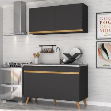 Imagem de Cozinha Compacta 2pçs+Armário E Balcão Mp3748 Preta - MULTIMOVEIS