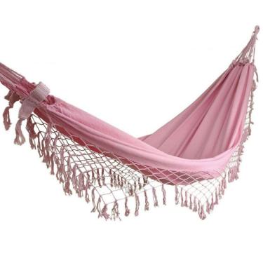 Imagem de Rede de Dormir Casal Gigante 3,50m 100% Algodão Reforçada – Rede de Descanso Preço de Fábrica para Varanda e Jardim(ROSA-BEBE-REDE)